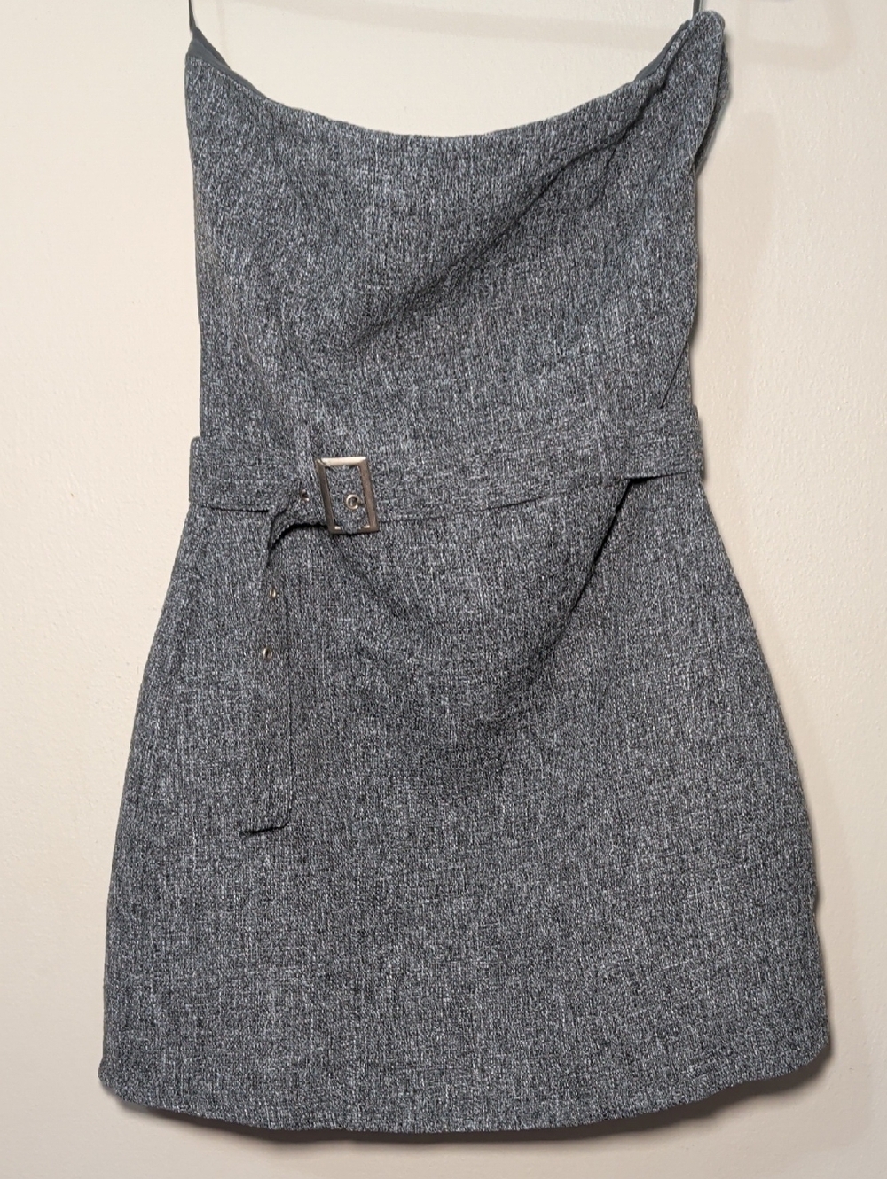Pants Store Strapless Belted Tweed Mini Dress Gray Preppy NEW Women's Size M